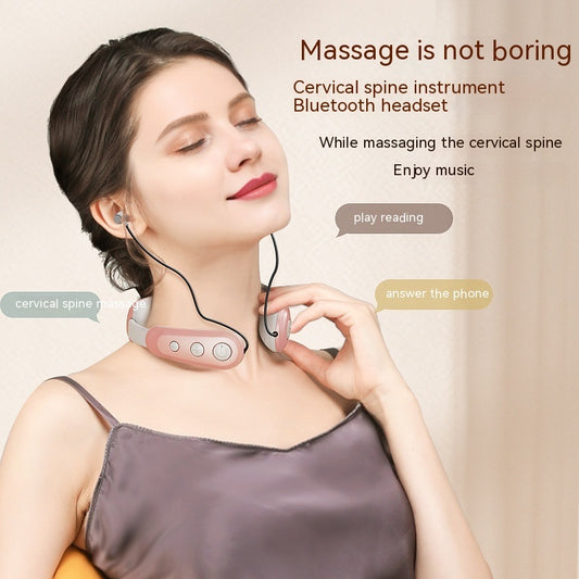 Cervical Spine Massage Instrument Bluetooth Headset 2-in-1 Intelligent Pulse Hot Compress Physiotherapy Micro