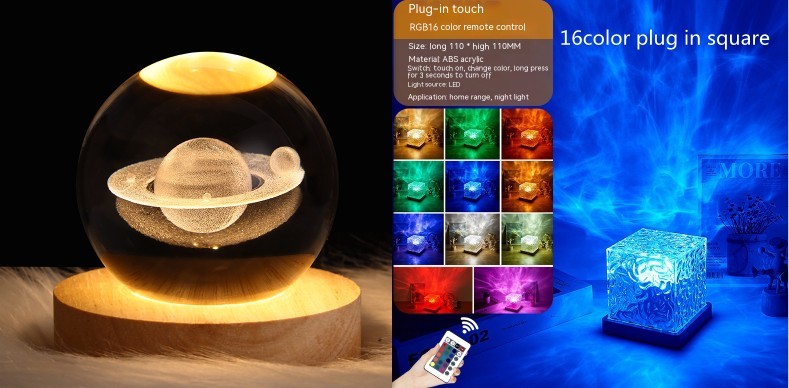 Water Ripple LED Night Light: Rotating Projection Lamp