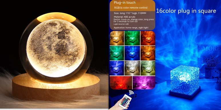 Water Ripple LED Night Light: Rotating Projection Lamp