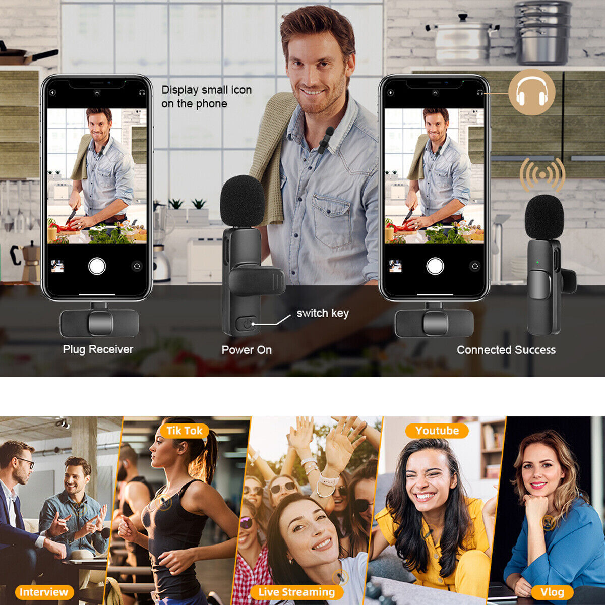 Lavalier Mini Microphone: Wireless Audio Recording for Phone, Video, and Live Streaming