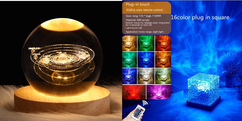 Water Ripple LED Night Light: Rotating Projection Lamp